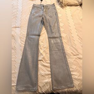 Fashion Nova Shimmering Silver Flare Jeans